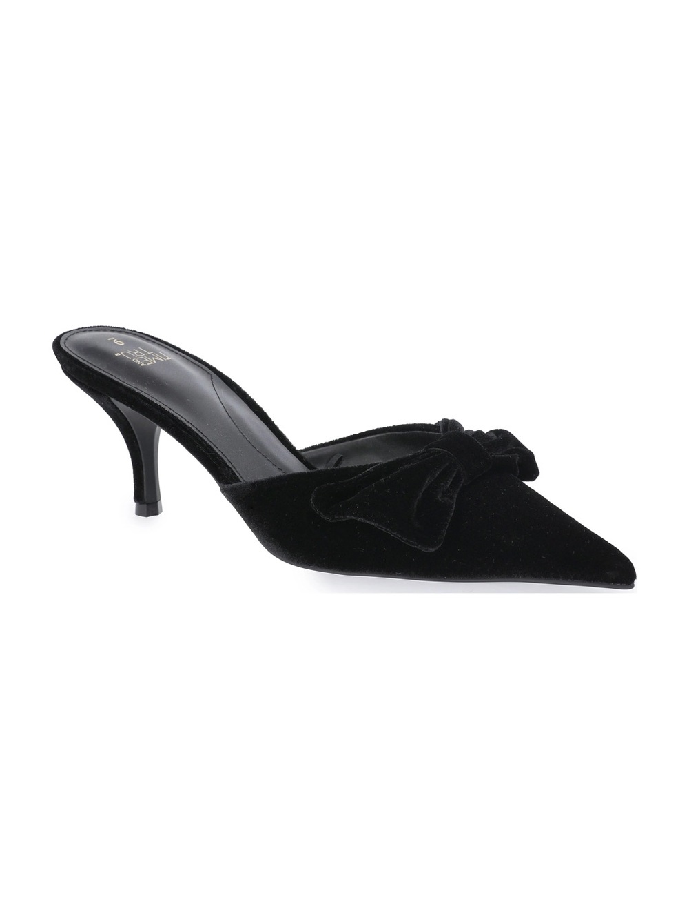 Time and Tru Black Velvet Pointed Toe Mule Heels with Bow